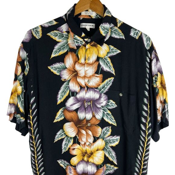 Pierre Cardin Other - Pierre Cardin Hawaiian Camp Button Shirt Mens Sz Large Black Floral Beach Hawaii